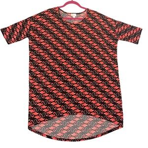 LuLaRoe Tee Blouse Women’s M Pink Flamingo Print Top On Black Pullover Short
